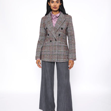 Blazer de gola dupla xadrez